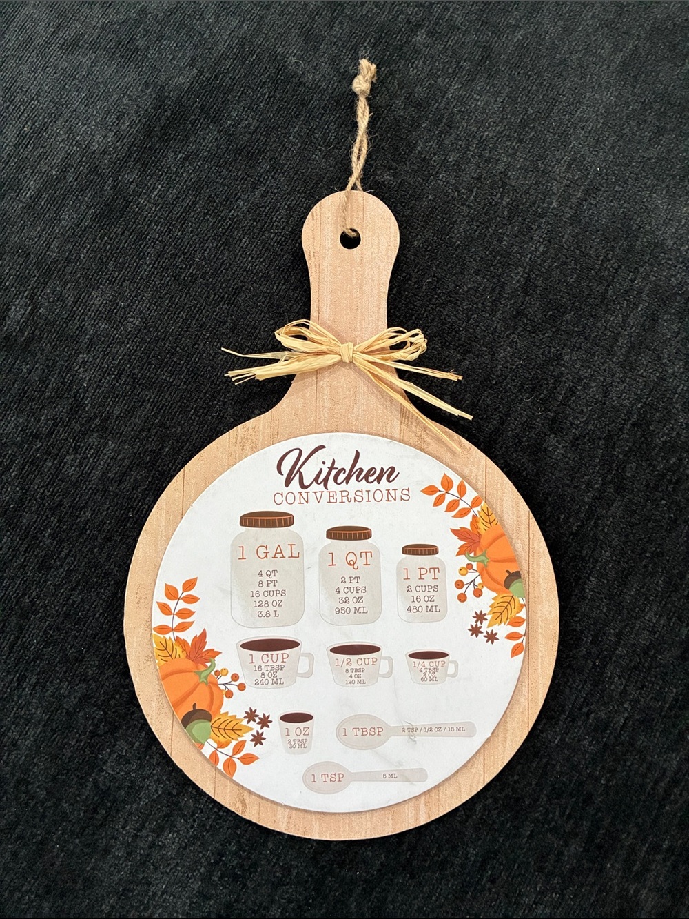 NWT- Wooden Cutting Board Shaped- Kitchen Measurements Conversions Decor Sign